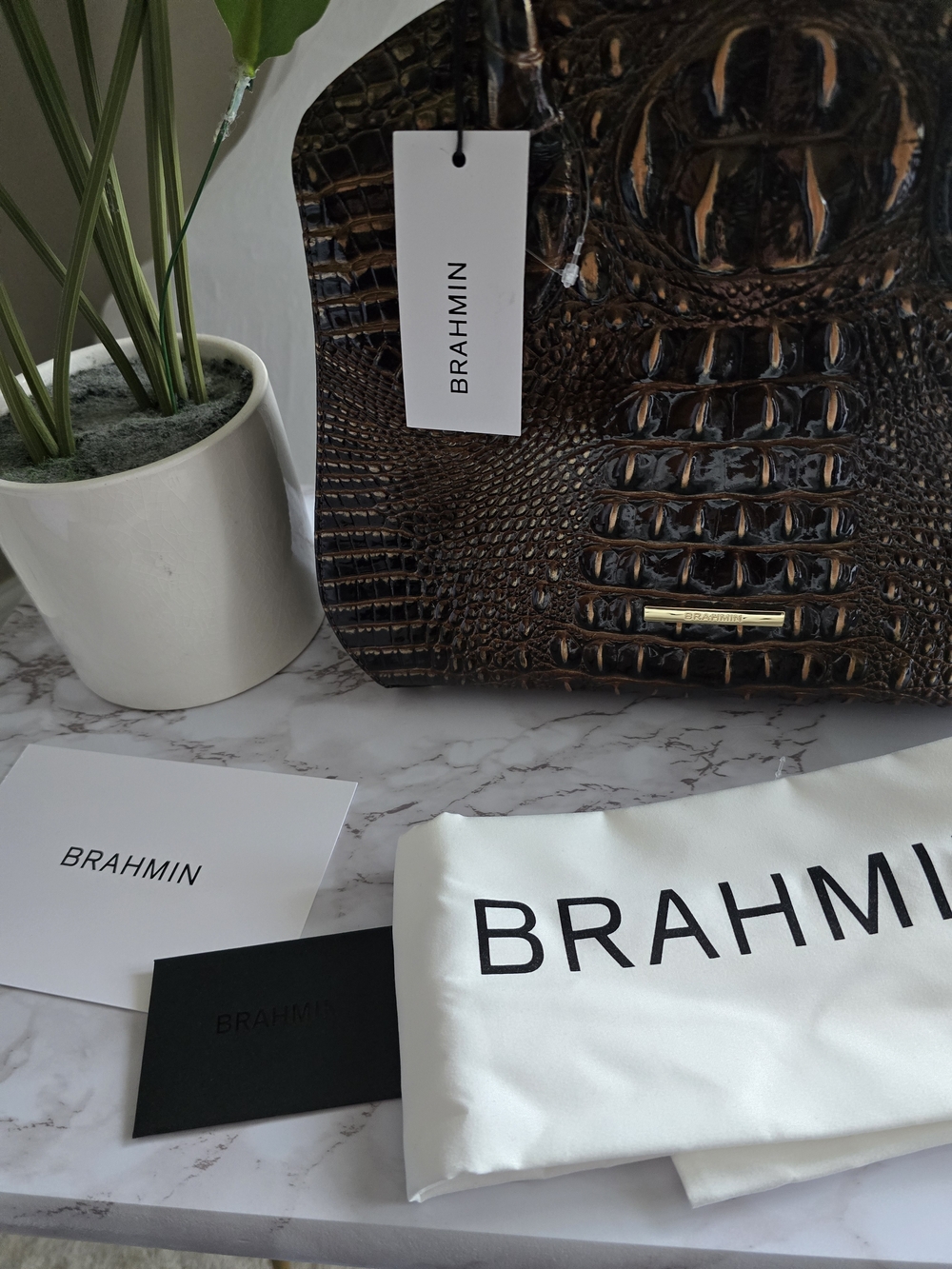 NWT Brahmin Rosetta Satchel Chocolate Melbourne Croc Embossed W/ Shoulder Strap - Picture 15 of 16